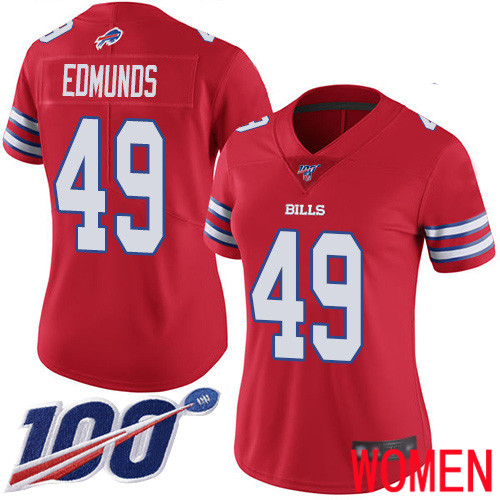 Women Buffalo Bills #49 Tremaine Edmunds Limited Red Rush Vapor Untouchable 100th Season NFL Jersey->women nfl jersey->Women Jersey